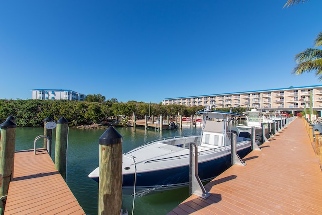 view of dock featuring a water view