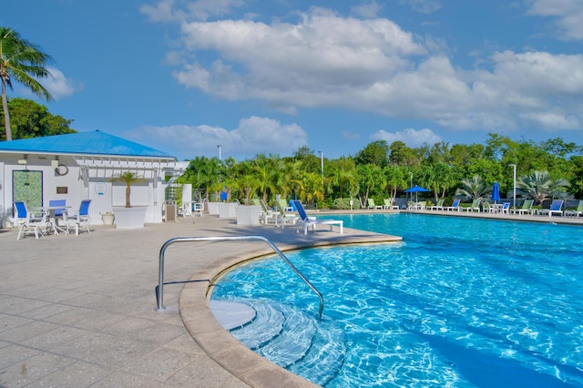 view of swimming pool featuring a patio