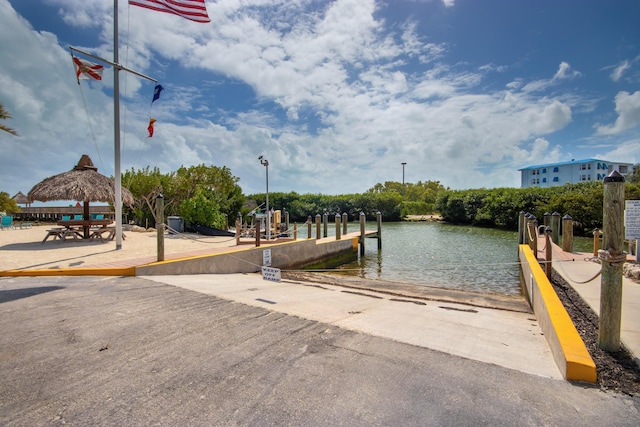 dock area with a water view