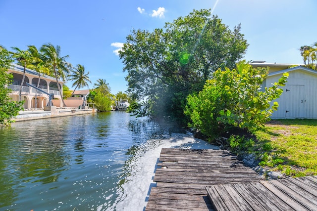 dock area with a water view