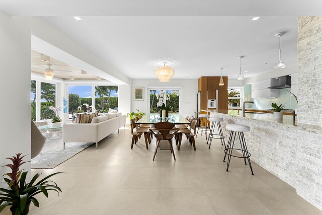 dining space featuring sink