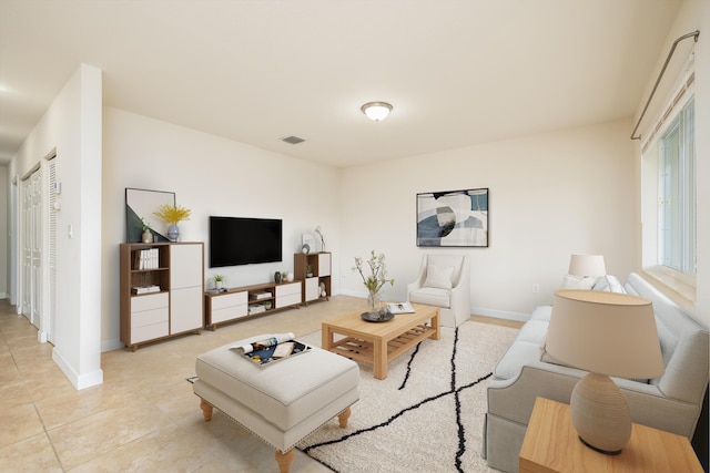 view of tiled living room