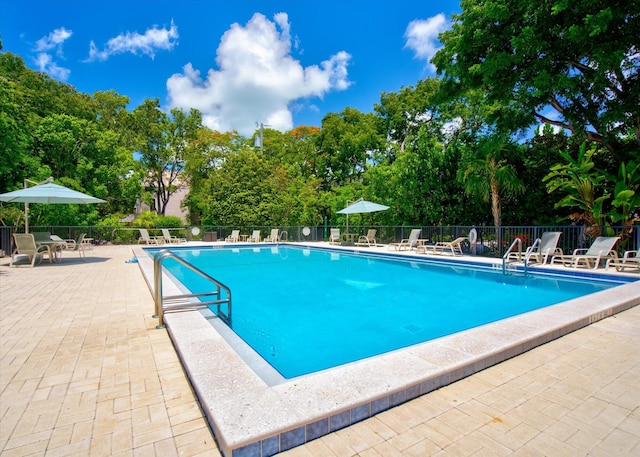 view of swimming pool with a patio area