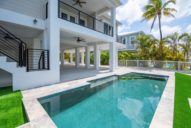 23066 Tarpon Ln, Cudjoe, FL 33042 - view of pool featuring ceiling fan and a patio