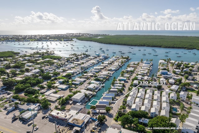 aerial view with a water view