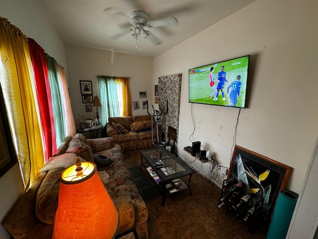 living room with ceiling fan