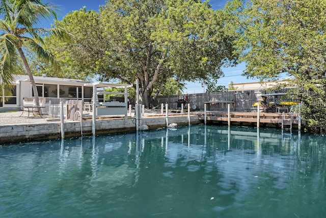 view of dock with a water view