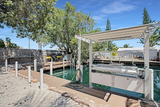 view of dock with a pergola