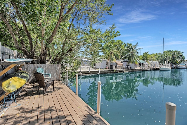 view of dock with a water view