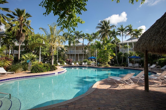 pool with a patio area