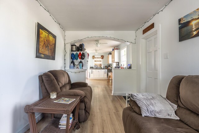 living room with light hardwood / wood-style floors