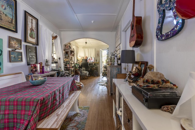 dining space featuring wood-type flooring