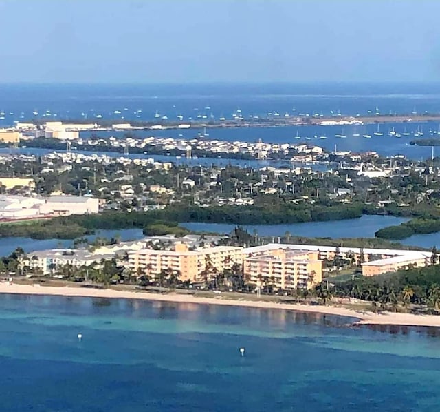 bird's eye view with a view of city and a water view