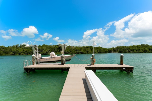 dock with a water view and a view of trees