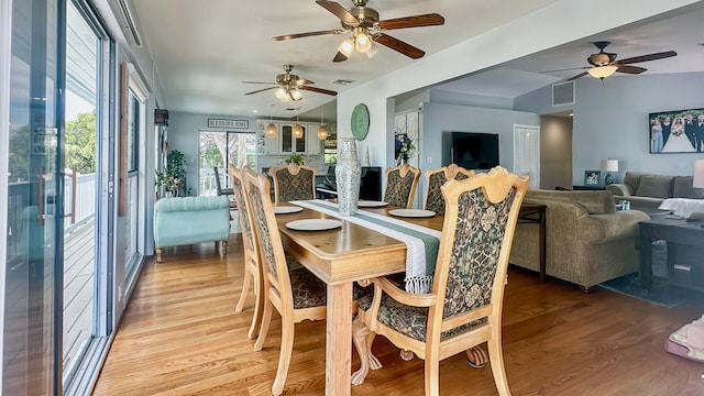 164 Tortuga Ln, Cudjoe, FL 33042 - dining space featuring a ceiling fan, visible vents, and wood finished floors
