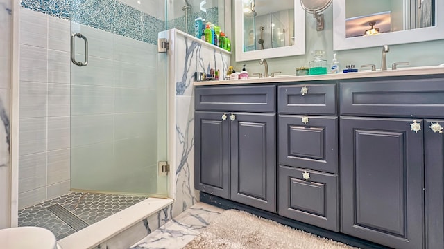 164 Tortuga Ln, Cudjoe, FL 33042 - bathroom with a stall shower, double vanity, and a sink