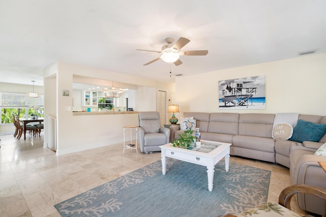 19 N Dr, Key Largo, FL 33037 - living room with a chandelier and a ceiling fan