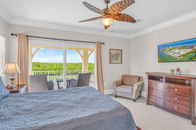 2394 Coco Plum Dr Unit 2, Marathon, FL 33050 - carpeted bedroom with access to outside, crown molding, multiple windows, and a ceiling fan