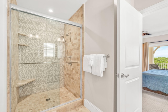 2394 Coco Plum Dr Unit 2, Marathon, FL 33050 - full bathroom with ensuite bath, a stall shower, and recessed lighting