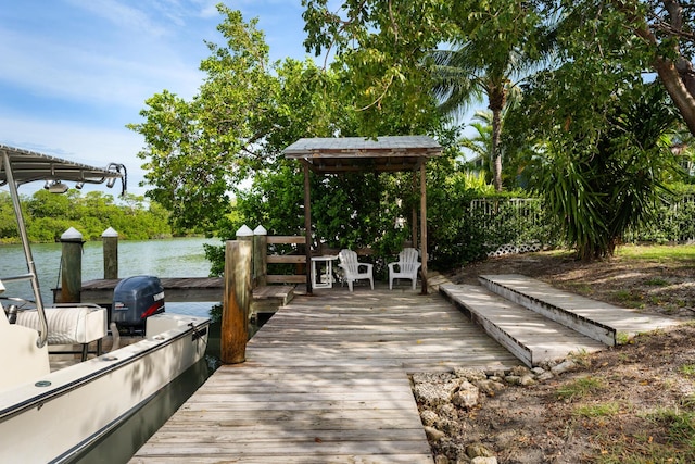 dock area with a water view