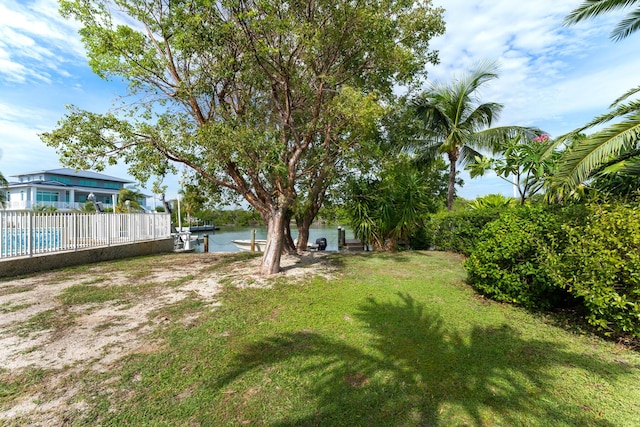 view of yard with a water view