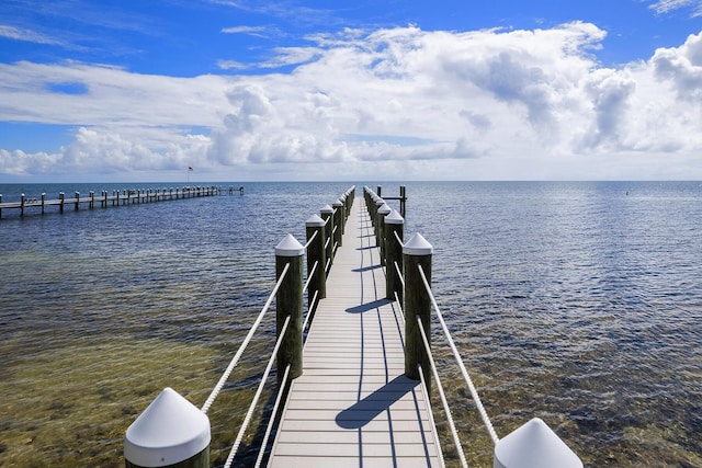 view of dock with a water view