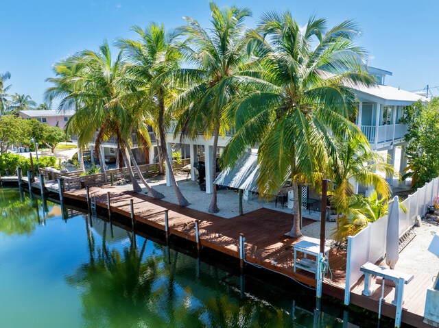 view of dock with a water view