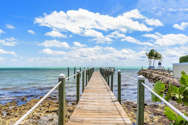 view of dock featuring a water view