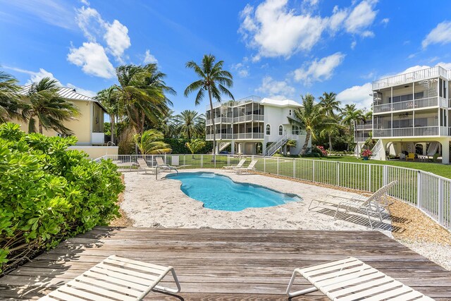 view of pool with a wooden deck