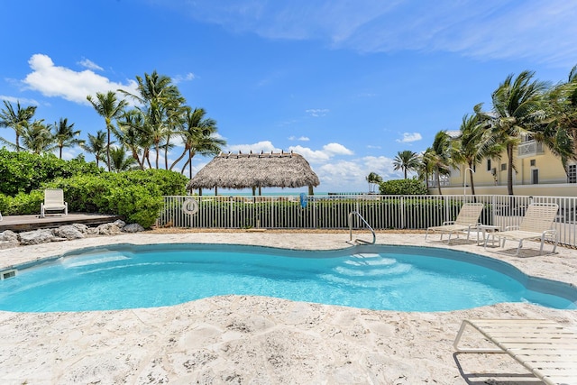 view of swimming pool with a gazebo and a patio