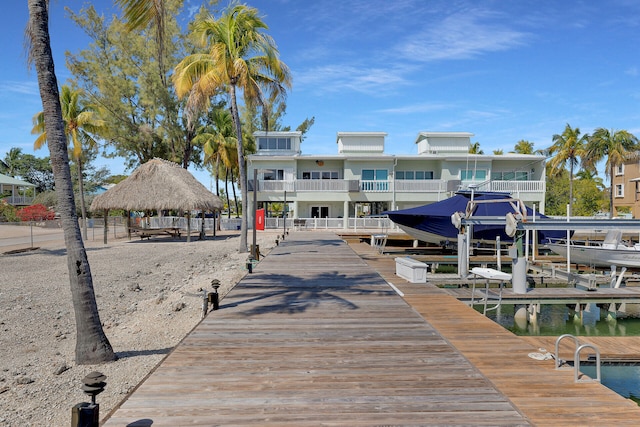 dock area featuring a gazebo and boat lift