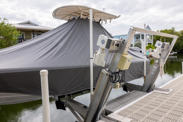 dock area with a water view