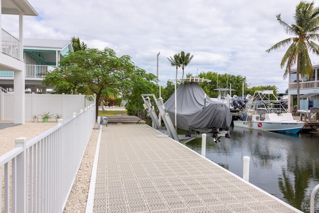 view of dock with a water view