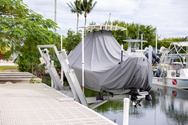 view of dock with a water view