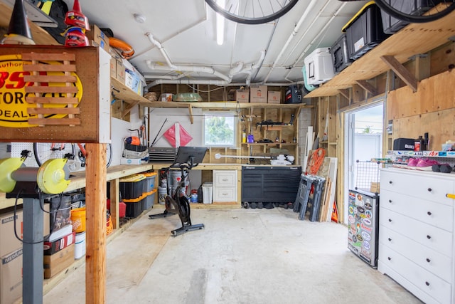 basement with a workshop area