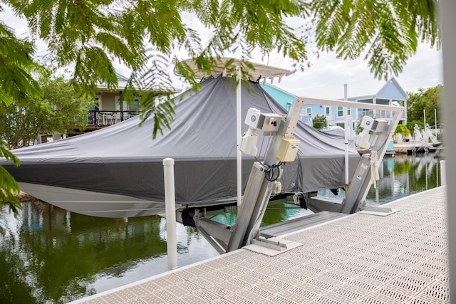 view of dock featuring a water view