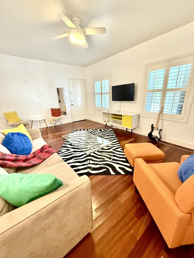 804 S St Unit 1, Key West, FL 33040 - living room featuring wood finished floors, a ceiling fan, and baseboards