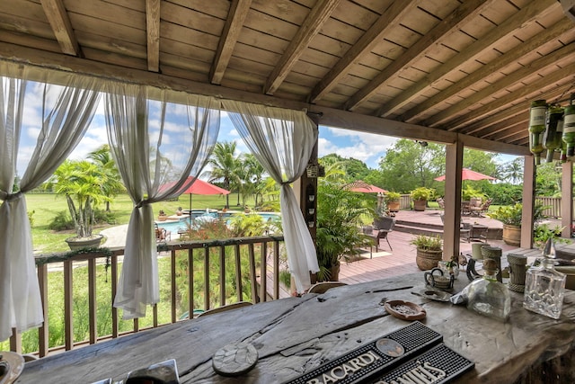 deck featuring a pool