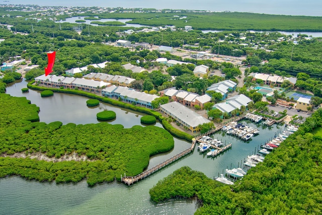 aerial view featuring a water view