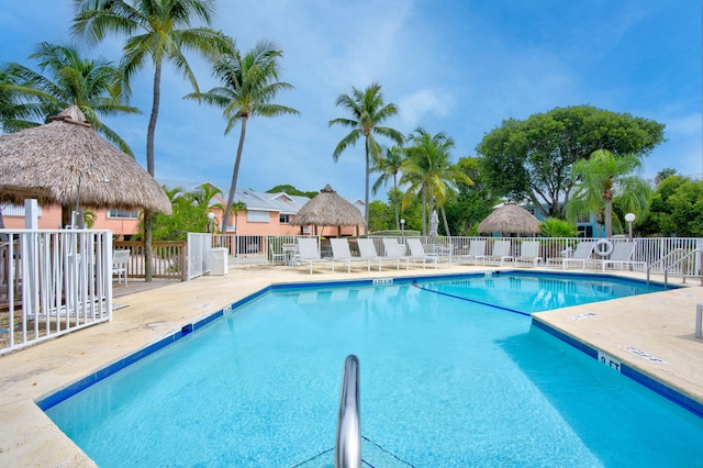 view of pool with a patio and a gazebo