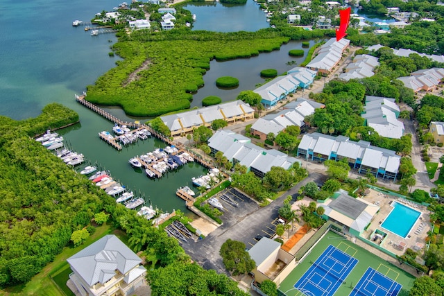 bird's eye view featuring a water view