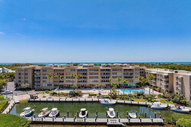 bird's eye view featuring a water view