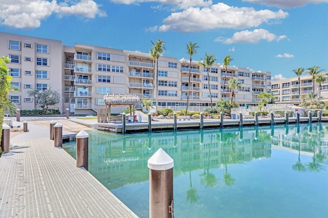 view of pool featuring a dock