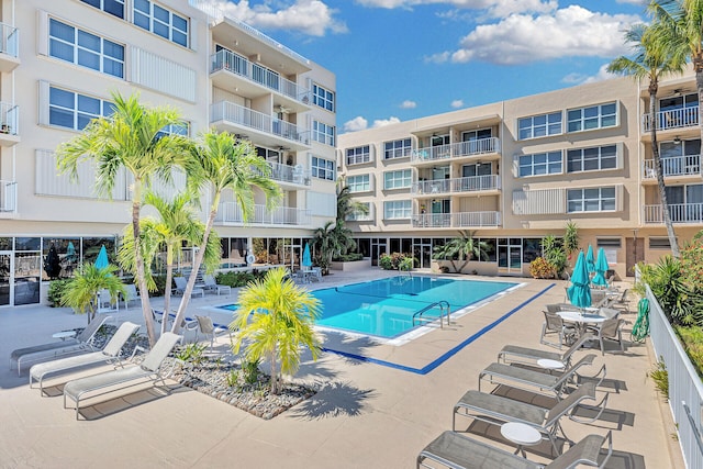 pool with a patio