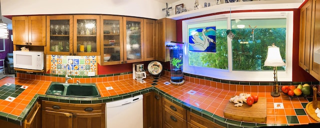 interior space featuring white appliances and a sink