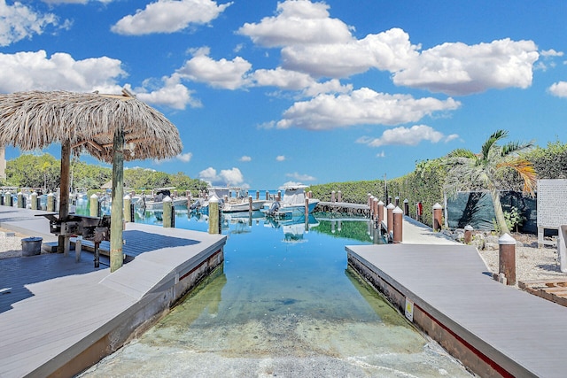 view of dock featuring a water view