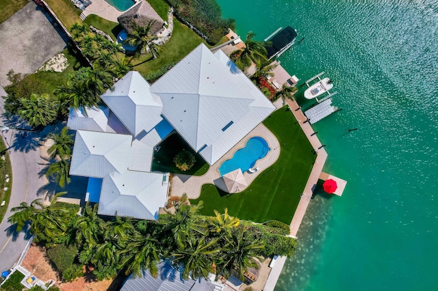 bird's eye view featuring a water view