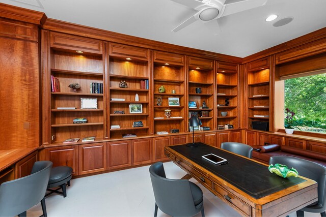 home office featuring ceiling fan