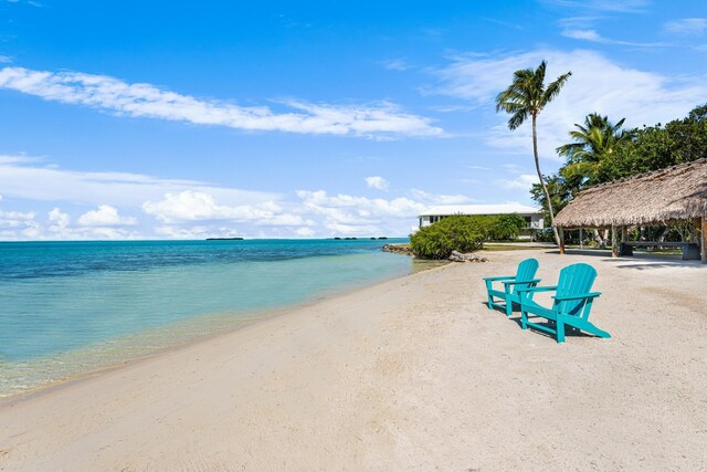 view of water feature with a beach view