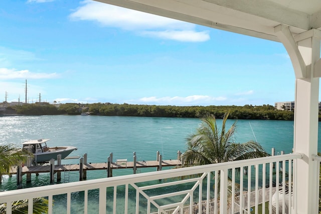 water view featuring a dock